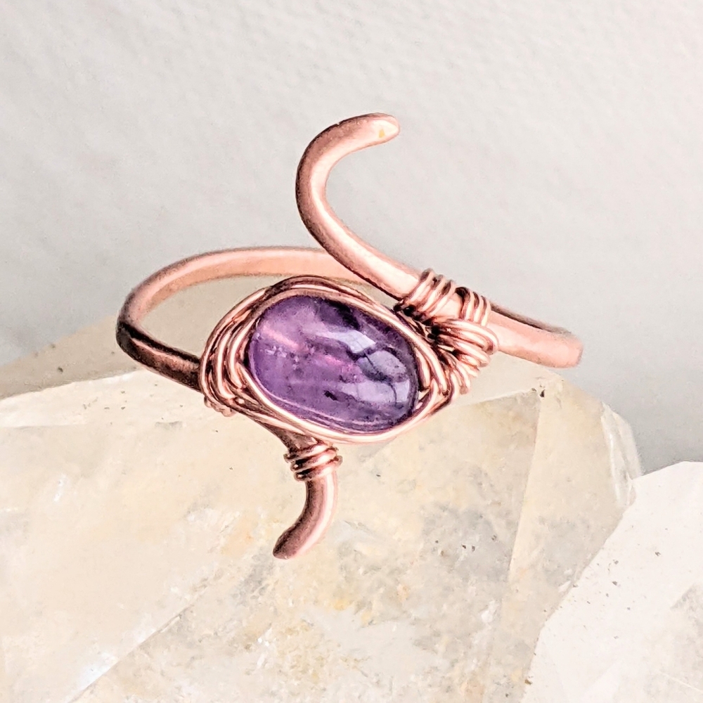 Amethyst Ring-Pure Copper-Artisan Crafted-Minimalist